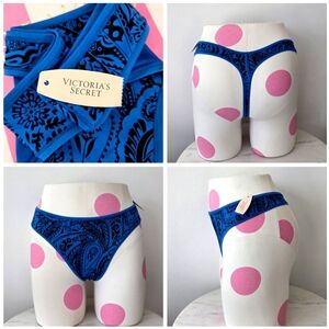 Victoria's Secret VTG Soft Silky Nylon Blue Thong Panty NWT Floral Paisley